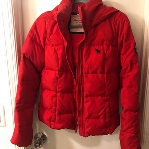 A&F Red Down Jacket with Hood